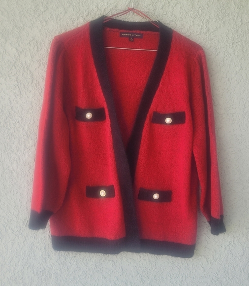 Adrienne Vittadini Red and Black Knit Cardigan - Picture 6 of 9